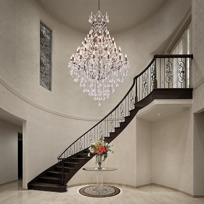 42 Lights Large Crystal Chandeliers for High Ceilings Maria Theresa Chandelier Light Fixture Vintage Chandelier for Foyer Hallway Entryway Staircase Brown 75" H x 49.2" D