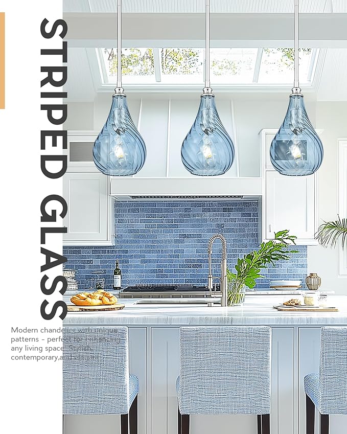 TENGXIN 6 Inch Mini Hanging Light for Kitchen Island,Kitchen Pendant Lighting Over Island,Brushed Nickel Finished Blue Glass Pendant Light,Farmhouse Pendant Light for Dining Room
