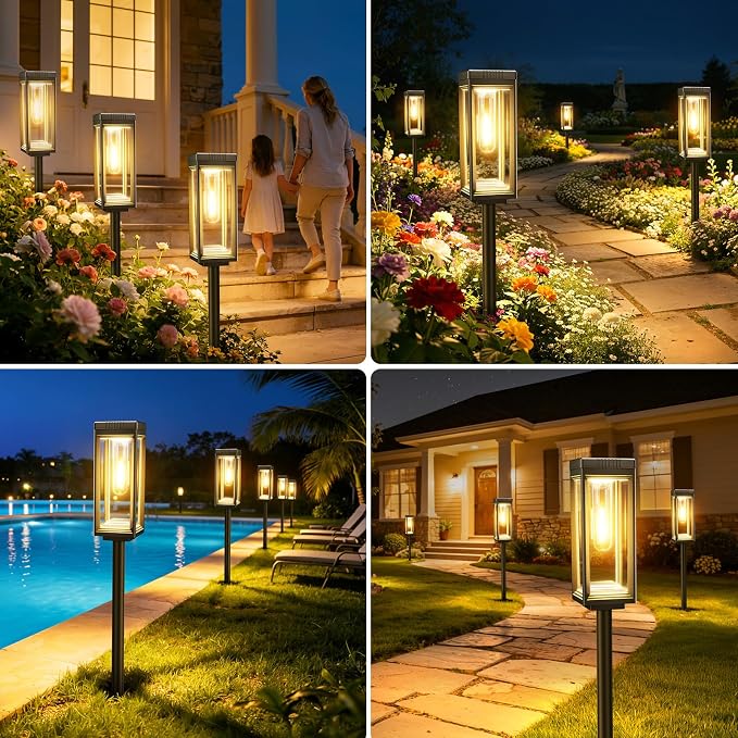 Tall Solar Lights Outdoor, 8 Pack Bright Pathway Lights Solar Powered | Waterproof, Auto On/Off, Up to 15Hrs Outdoor Light for Garden Yard Walkway Driveway Lawn Landscape