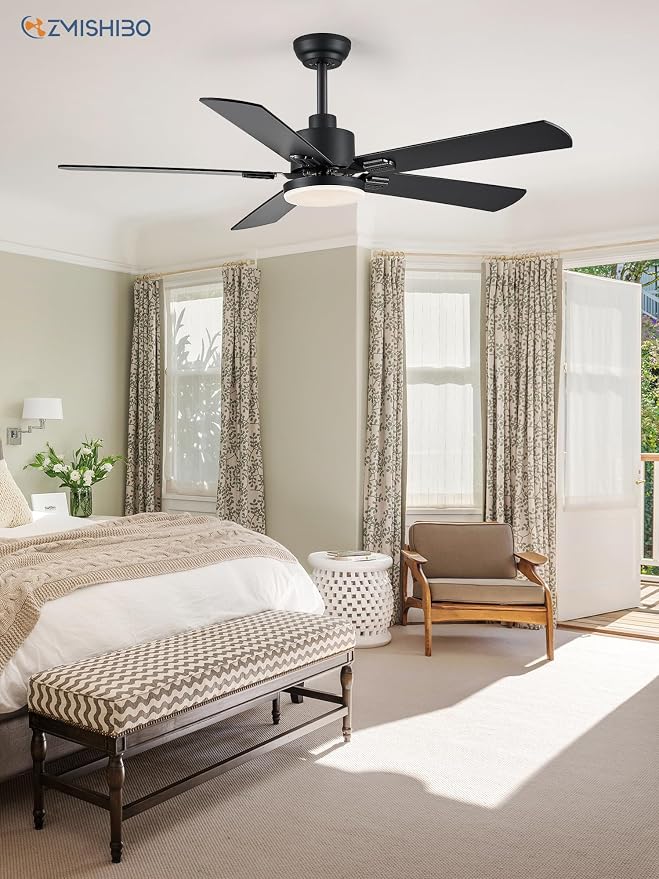 ZMISHIBO 2 Pack 52" Ceiling Fan with Light and Remote, Black Modern Indoor | 24W 2400LM Bright LED, 3CCT, Dimmable, App Control, Farmhouse Dual Finish Blades, Quiet&Strong Motor for Bedroom, Living Room