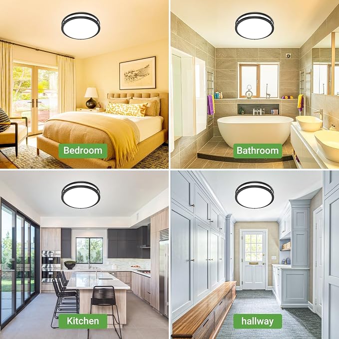 zemty 13Inch Black LED Flush Mount Ceiling Light Fixture, Dimmable &5CCT(3000K-6500K) Adjustable, 15W IP44 Damp-Rate Ceiling Lamp for Bedroom,Kidroom,Living Room,Home Office-1Pack