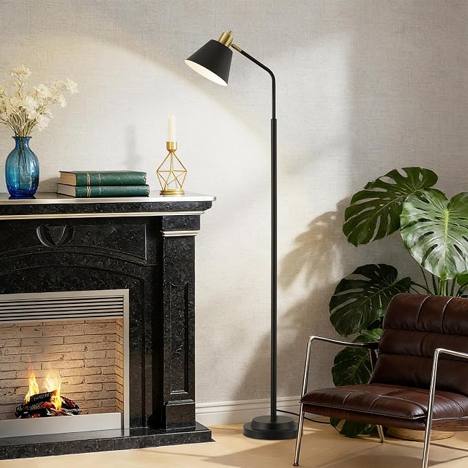 65.3" Floor Lamps for Living Room, Black Floor Lamp for Bedroom, Dual-Base Industrial Standing Lamp, Adjustable-Head Corner Lamp, Modern Tall Lamp, Living Room Light, Bulb Included, Black