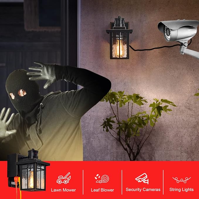 2 pack Porch Lights with GFCI Outlet,Dusk to Dawn Motion Sensor Outdoor Lights,3 Lighting Modes Black Front Door Lights,Waterproof Exterior Light Fixture,Outside Wall lamp for House Patio Garage