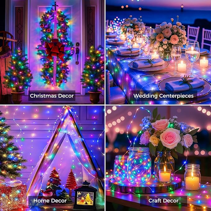 litogo 24 Pack 7FT 20 LED Fairy Lights Battery Operated, 3 Lighting Modes, Bulk Mini Twinkle String Lights Waterproof Silver Wire for Weddings Mason Jars Party Christmas Decorations-Multi-Colored