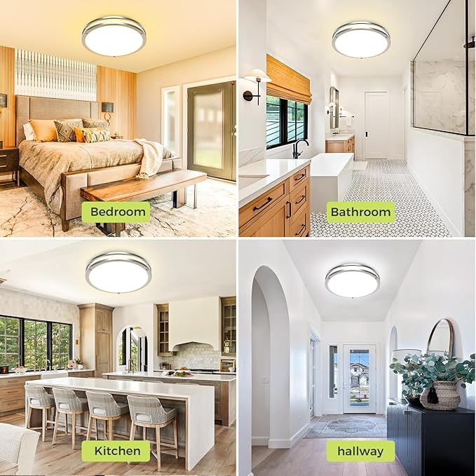 hepside LED Ceiling Light with Remote, 3000K-6500K Adjustable& Dimmable Flush Mount Ceiling Light Fixture, Timer, Night light, 10 inch Brushed Nickel Ceiling Light for Kitchen Bathroom Bedroom Hallway