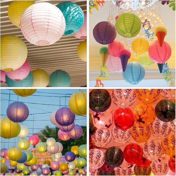 LIHAO 20PCS Colorful Paper Lanterns with Lights, Multicolor Chinese Lanterns Hanging Paper Lanterns for Party Decorations Wedding Birthday Classroom DIY Crafts(Size of 6'' 8'' 10'' 12'')