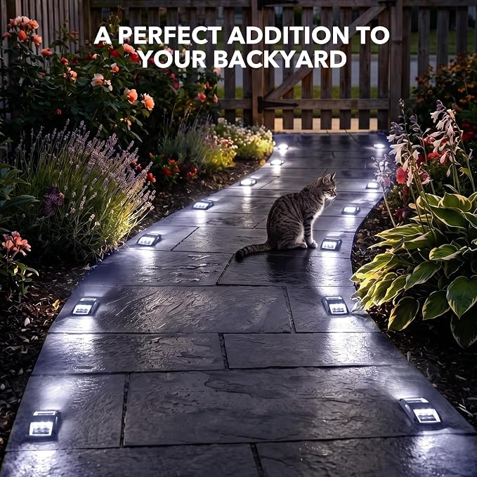 AGPTEK Solar Driveway Lights 20 Pack, Outdoor Deck Dock Marine Waterproof | LED Solar Powered Driveway Marker Lights for Warning Step, Sidewalk, Pathway, Garden, Yard (White Light)