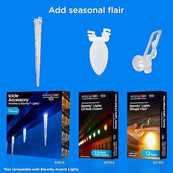 Enbrighten Vibe Eternity Permanent Outdoor Lights for House, 150ft, 108 RGBWIC LEDs, Close Spacing, 33lm, Color Changing, Christmas, Eave Lighting, Smart App, Works with Alexa, Google Home, 85102