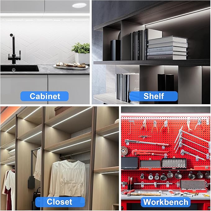 maylit Under Cabinet Strip Lighting Plug in 84in, Ultra Bright Small LED Light Bar, 6000K Cool White, 110V-120V Wired Lights for Kitchen Cabinet, Counter, Workbench, Desk, Closet, Shelf, Indoor