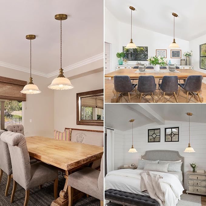 HDDFL Glass Pendant Lights Modern Pendant Lighting Fixtures Hanging Lamp for Kitchen Island Bedroom Dining Room Coffee Shop Hallway White and Brass 2 Pack