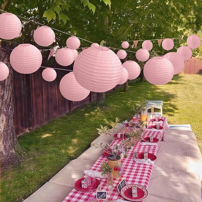 KNONEW 10 Pack 10'' Pink Outdoor Silk Lanterns Decorative Party Hanging Waterprooof Chinese Japanese Round Lanterns for Weddings, Birthdays, Parties Decoration (No Light Bulbs Included)