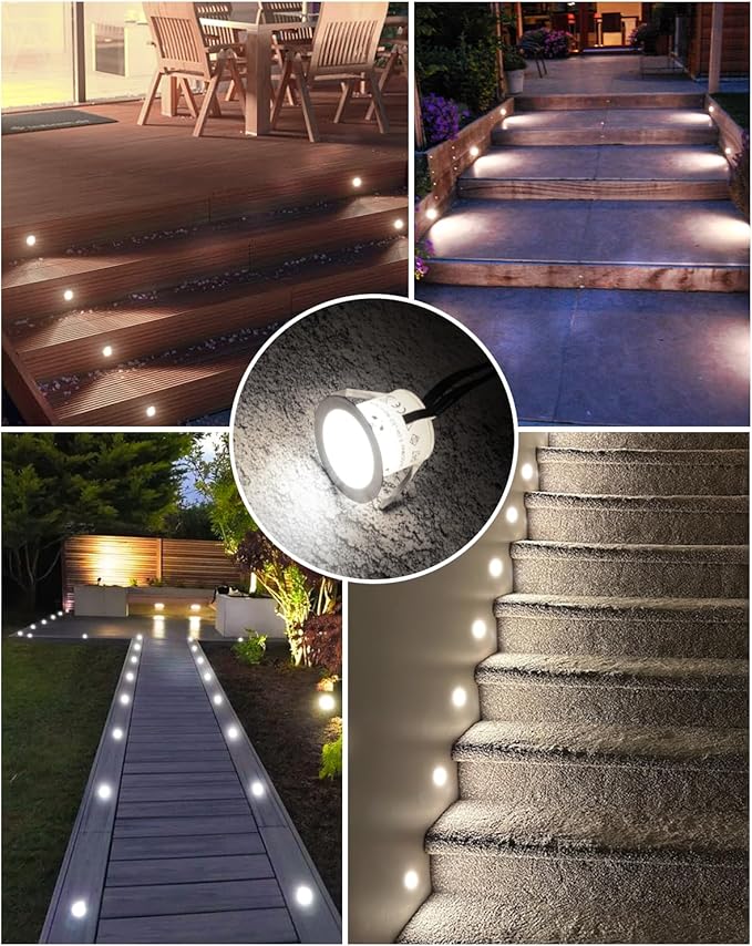 HIBOITEC 2 Packs Low Voltage Deck Lights White,IP67 Waterproof Recessed LED Outdoor Step Stair Lights,12V Low Voltage Landscape Lighting Deck Lighting for Garden Yard Steps Patio Floor Decoration