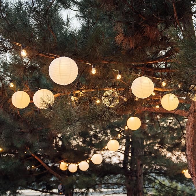21 Pcs White Paper Lanterns Party Decorations, 4/6/8/10 Inch Round Chinese Hanging Paper Lanterns for Wedding, Birthday, Baby Shower, Graduation, Classroom Ceiling Decorations Indoor Outdoor