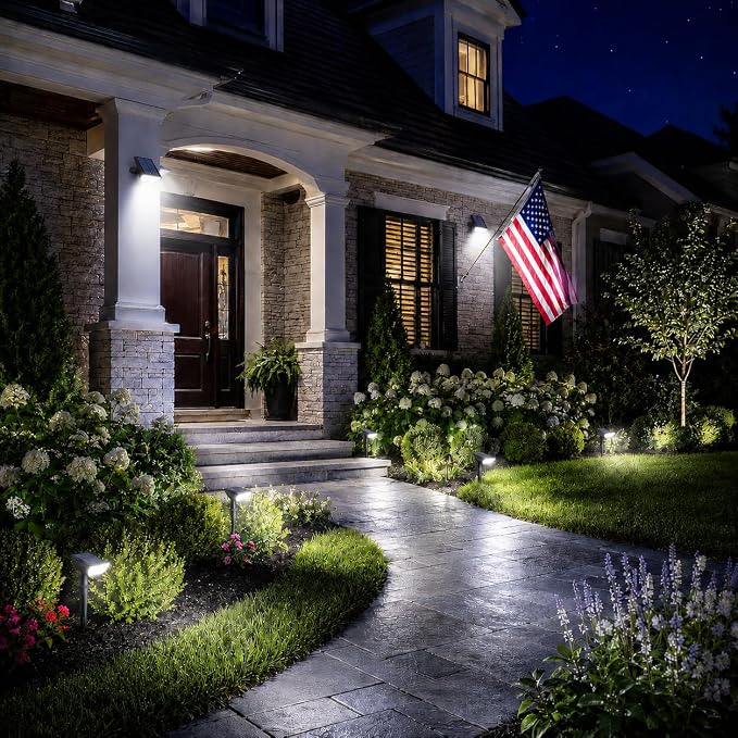 RUIKORING 73 LED Solar Spot Lights Outdoor Waterproof 4 Pack, Cool White | Landscape Spotlights with 3 Brightness Modes, Dusk to Dawn Auto On/Off, 2-in-1 Lights for Yard, Garden, Trees & Pathway