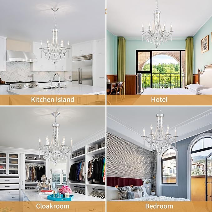 Modern Crystal Chandeliers for Dining Room, 6-Lights Chrome Round Chandelier for Entryway, Crystal Chandelier Pendant Ceiling Lighting Fixture for Living Room Bedroom Kitchen Island Foyer Staircase