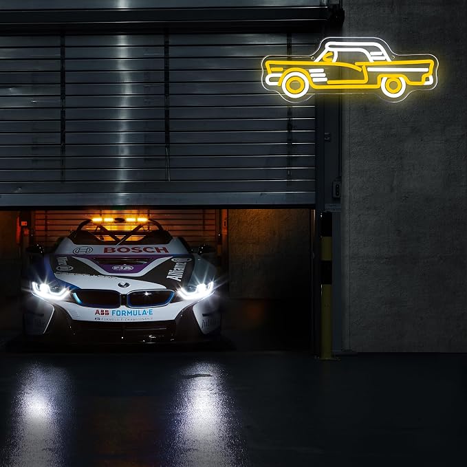 Vintage Sports Car Neon Sign, Cool Dimmable LED Retro Yellow Sports Car Shape Neon Sign, USB Powered Car Sign for Garage Bar Party Boys Room Game Room Man Den Bedroom Birthday Gift(15.7 * 6in)