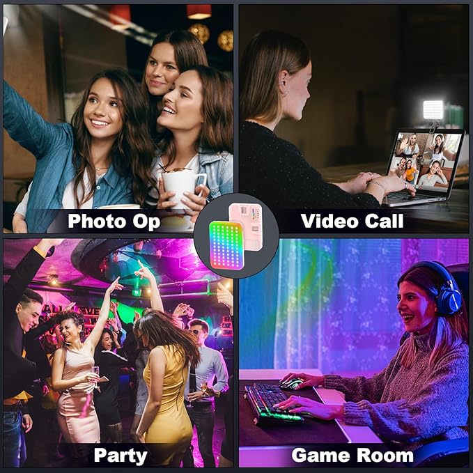 108 RGB Video Light, 2200mAh Camera Light with 3CCT/ 360° Full Color/20 Lighting Effects, 2500-6500K LED Selfie Light for iPhone-CRI 97+, Portable Phone Light for Party, Photography, Streaming (Pink)
