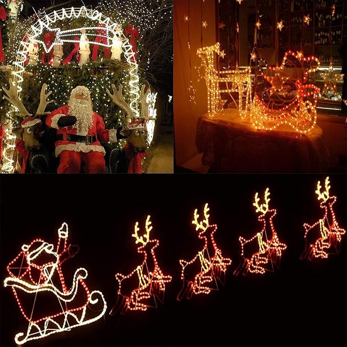 LED Rope Lights Outdoor Warm White, Waterproof 33FT Cuttable 3000K Soft Lighting Indoor 110V Flexible Clear Tube for Bedroom Outside Garden Deck Patio Camping Decor, Not Flat Strip