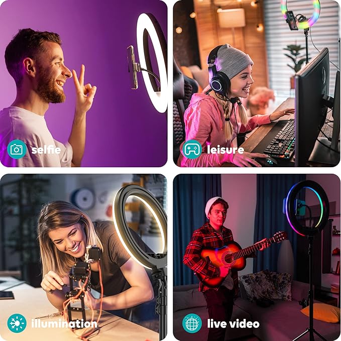 Weilisi 10" Ring Light with Stand 72'' Tall & Phone Holder,38 Color Modes Selfie Light with Tripod Stand,Stepless Dimmable/Speed LED Ring Light for iPhone & Android,YouTube, Makeup,TIK Tok