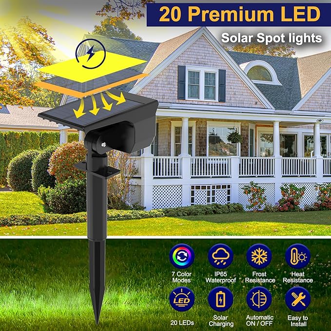 nipify Solar Spot Lights Outdoor Color Changing, Halloween RGB Spotlights | 10 Pack/7 Modes, Waterproof, Solar Powered, Landscaping, Lighting for Outside Pathway Yard Wall Garden Walkway