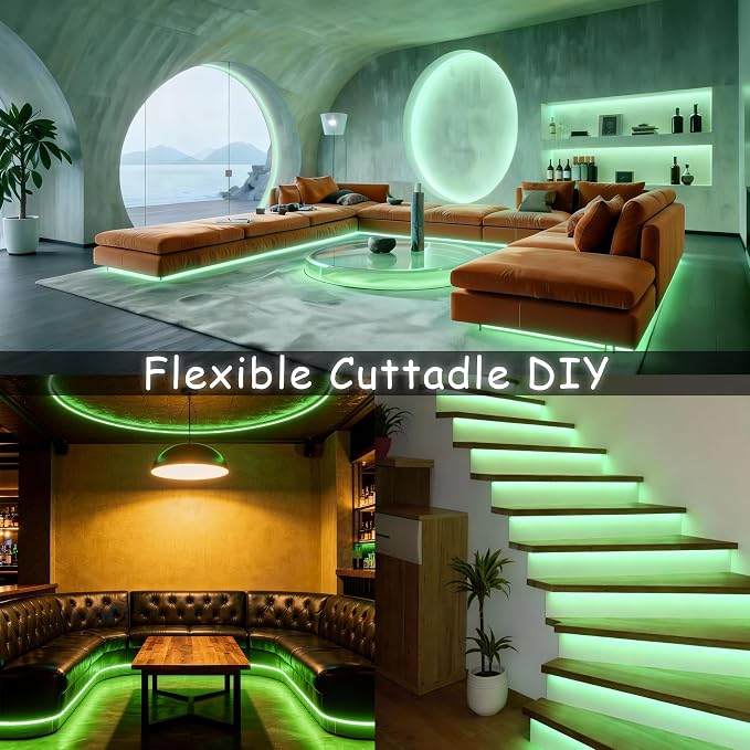 Green Led Lights Strip Halloween Decorations Indoor Rope Lights Easy DIY Cuttable Strip Lights for Room Bathroom Living Room Kitchen Ceiling Wall Vanity Mirror Decor