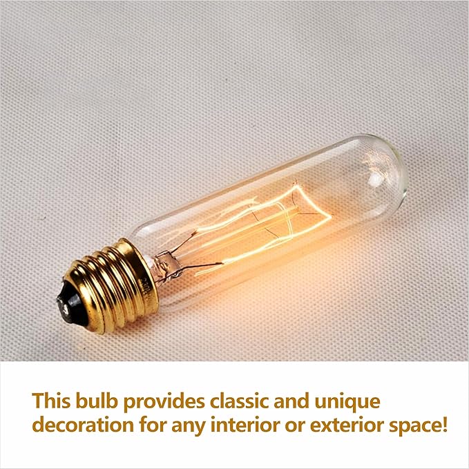 25 Watt T10 Clear Tubular Incandescent Light Bulb, T10 Bulb,Vintage Style Showcase Bulb,Showcase lamp,Dimmable for Desk Lamp,Curio Cabinet,Aquarium,Chandeliers,Aquarium Light Bulb (4PC)