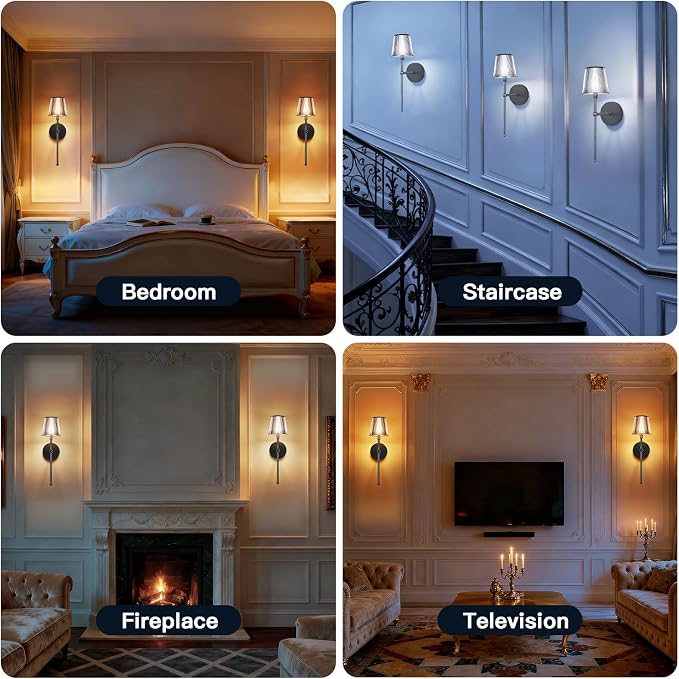 TaoFiaCo Battery Operated Wall Sconces Set of 2,Wireless Wall Sconce Black | 5200mAh Rechargeable, Remote, Timer, Dimmable, Cordless Wall Light for Bedroom Living Room, Hallway, Light Decor