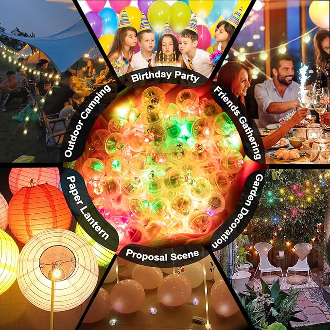 200pcs Multicolor LED Balloon Light, Rainbow Colored Round Led Flash Mini Ball Light for Paper Lantern Balloon,Indoor Outdoor Party Event Fun Birthday Party Wedding Halloween Christmas Decorations