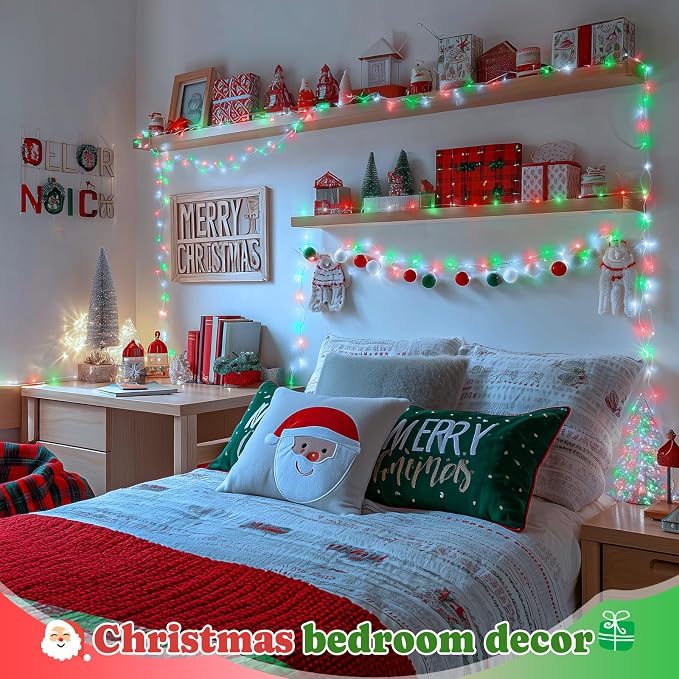 JMEXSUSS 200 LED Red White Green Fairy Lights Plug in | 8 Modes Christmas Fairy Lights Indoor Outdoor with Wheel, 66 ft Remote Control Twinkle Lights for Christmas