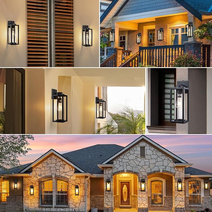 FILIYANO Large Dusk to Dawn Outdoor Wall Lights, 16 Inch, Modern, 2 Pack | Anti-Rust, Waterproof, Matte Black Exterior Fixture with Photocell, Farmhouse Wall Sconces for Garage, Porch, Front Door, E26
