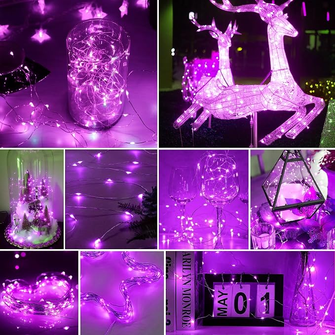 pozzolanas 24 Pack Pink Battery Operated String Lights - 7ft Waterproof Fairy Lights with 20 LEDs for Home, Mason Jar, Party, Wedding, Halloween, Christmas Decorations