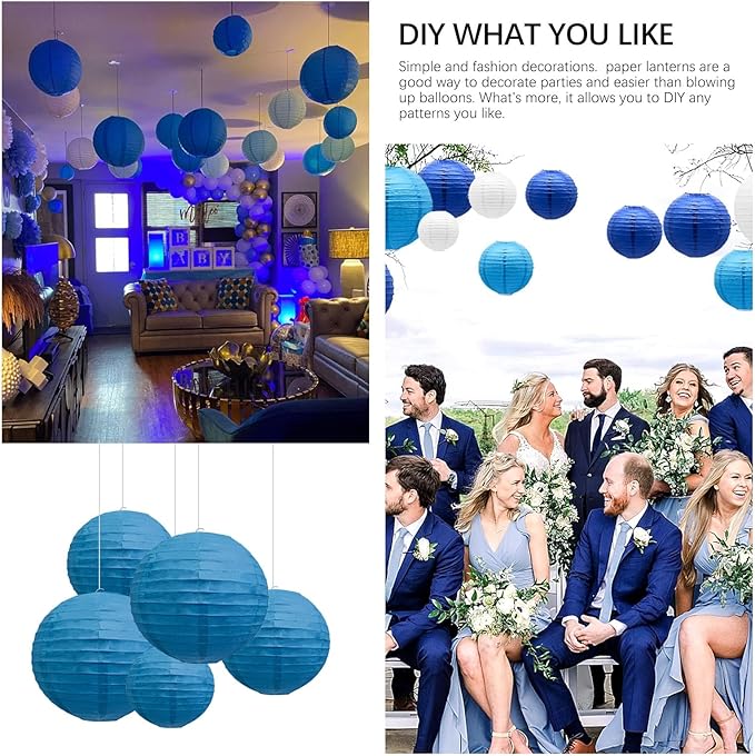 20Pcs Royal Blue Paper Lanterns for Parties, 6” 8” 10” 12” Chinese Asian Hanging Round Paper Lanterns for Birthday Wedding Halloween Christmas Home Decor Party Decor