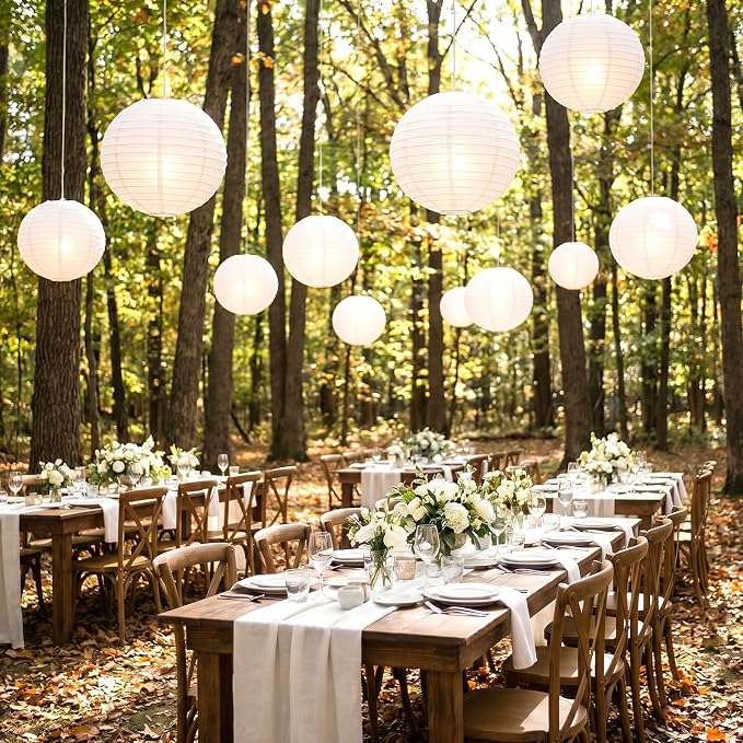 30 Pack 10 Inch White Paper Lanterns Hanging Paper Lanterns Decorative Round Ball Lights for Wedding Birthday Party Home Decorations