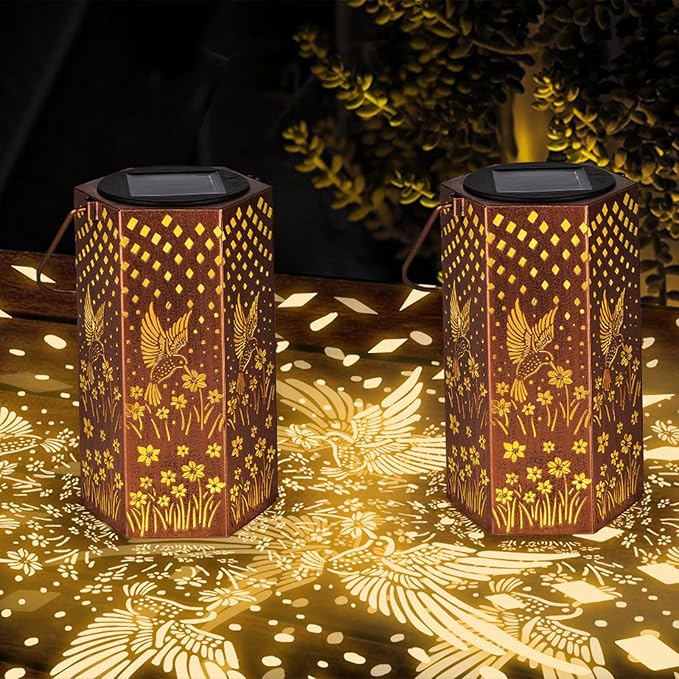 Eandisom Birthday Gifts for Women, 2 Pack Solar Lanterns Outdoor Waterproof | Hummingbird Hanging Solar Lights Outside for Yard, Patio, Garden Decor, Mothers Day Gifts for Mom Grandma