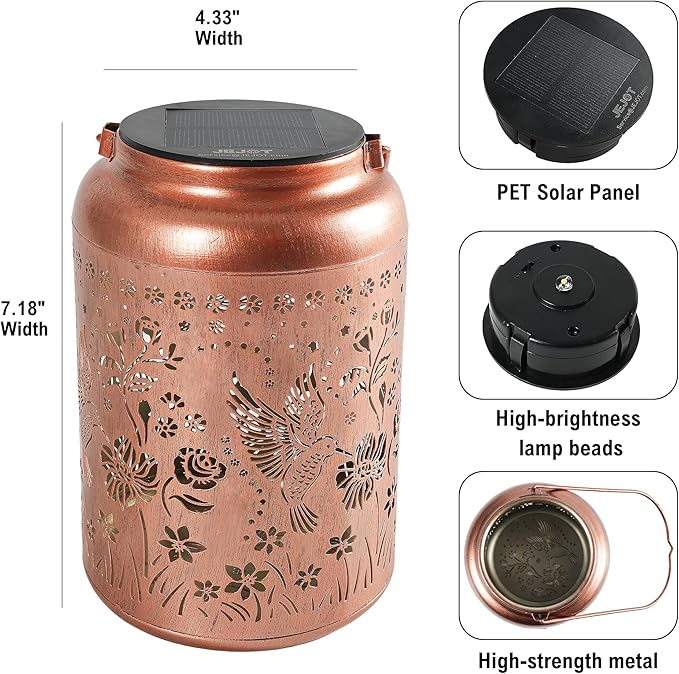 Solar Lanterns Outdoor Waterproof,Hummingbird Solar Lantern Gift for Women Girl Mom Grandma,Valentine Gifts,Metal Hanging Solar Lantern for Yard,Garden,Porch Landscape Deconrations-2 Pack