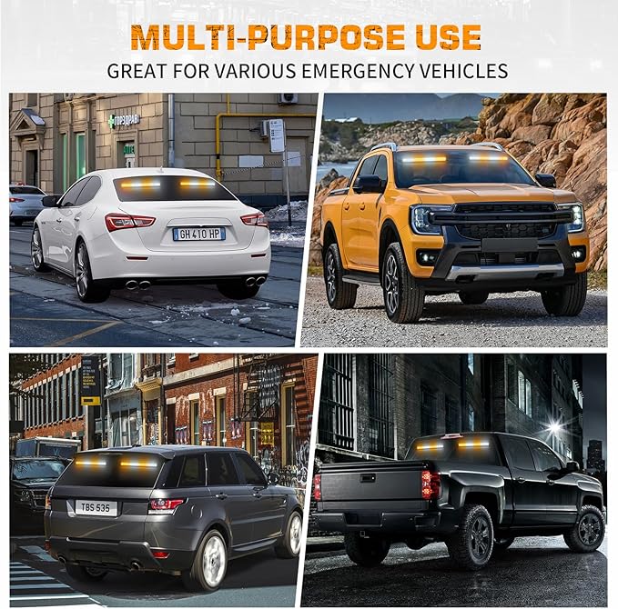 XRIDONSEN 2 in 1 Traffic Advisor Light Bar 2X 17.7 inch 144 LED Amber White Warning Hazard Safety Interior Front Rear Windshield Dash Emergency Strobe Lights for Plow Trucks Construction Vehicles