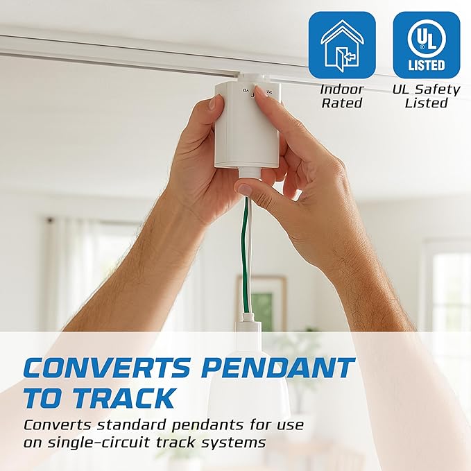 OHLECTRIC Stem Hung Pendant Track Adapter, White (2-Pack) – for Single Circuit Track, 120V – Supports Indoor Dry Locations – Durable Plastic Construction with cULus Listing