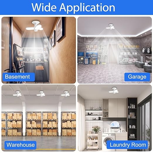 Energetic LED Garage Ceiling Light-E26 Screw in Ceiling Light Socket-3 Deformable Panels-5000K Daylight-30W-Basement-Shop-Workshop-Warehouse-Barn-ETL-White-1 Pack