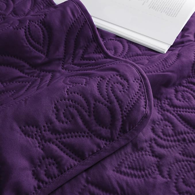 Whale Flotilla King Quilt Bedding Set Vintage Damask Reversible Bedspread | Suitable for Bed, 3 Pieces Purple Lightweight Breathable Quilt King Size, Ultrasonic Coverlet Bed Cover with 2 Pillow Shams