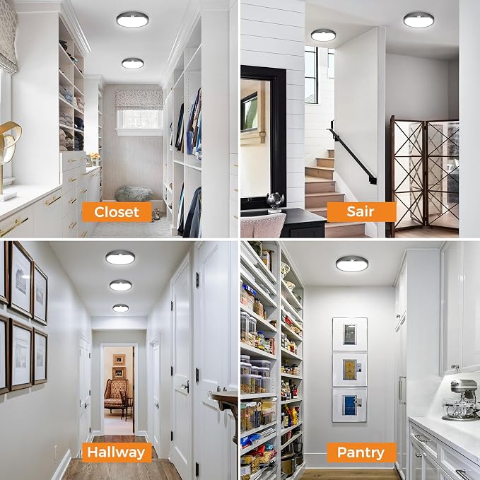 slochi 4 Pack Motion Sensor Light Indoor Wired, 5000K Closet Lights Motion Sensored, 15W 1500LM 7 Inch LED Ceiling Light Fixture for Pantry Hallway Stairwell Porch, Black