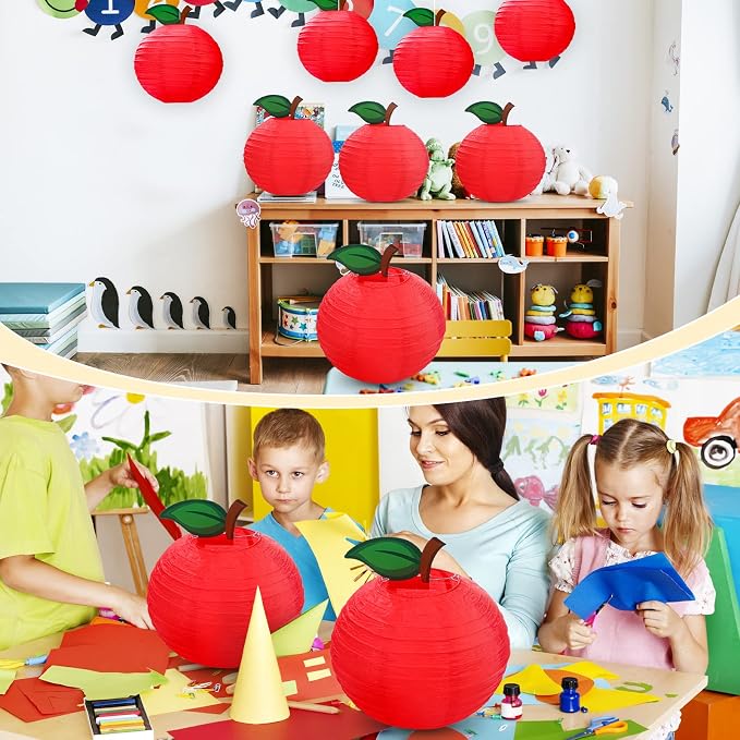 12 Pcs 10 Inch Back to School Decoration Red Apple Orchard Theme Hanging Paper Lanterns First Day of School Party Decor for Kindergarten Preschool Classroom Ceilings Decor Birthday Supplies