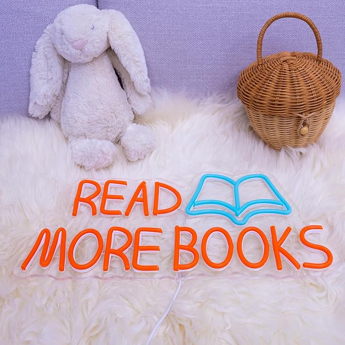 Read More Books Neon Signs for Wall Decor, Dimmable Book Classroom Neon Sign, Reading Book Club School Library Wall Decor, Book Lover Christmas Gifts for Teen Boys Girls 16.54 x 7.87 inch