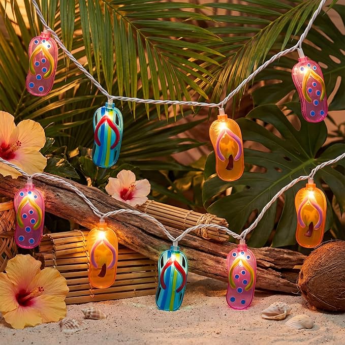 8.5Ft Tricolor Slipper String Lights, Outdoor Tropical Beach Themed Flip-Flop Light with 10 Plastic Bulbs, Summer Waterproof Hanging Slipper Lights for Outside Patio Garden Tent Party Decor, White