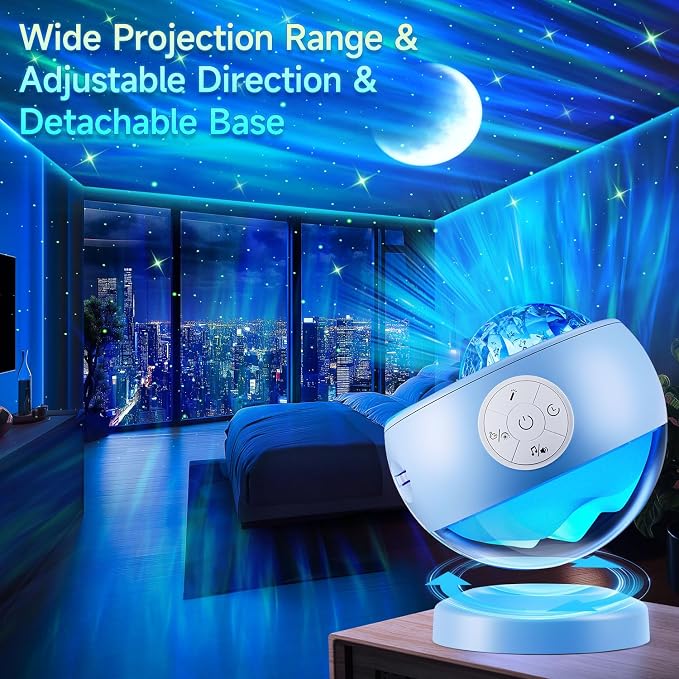 Iceberg Northern Lights Projector, Blue Galaxy Projector with Iceberg Base | 300+ Aurora Effects, 15 White Noise, Bluetooth Speaker, 360° Rotation, Remote Control, Timer, Bedroom Decor