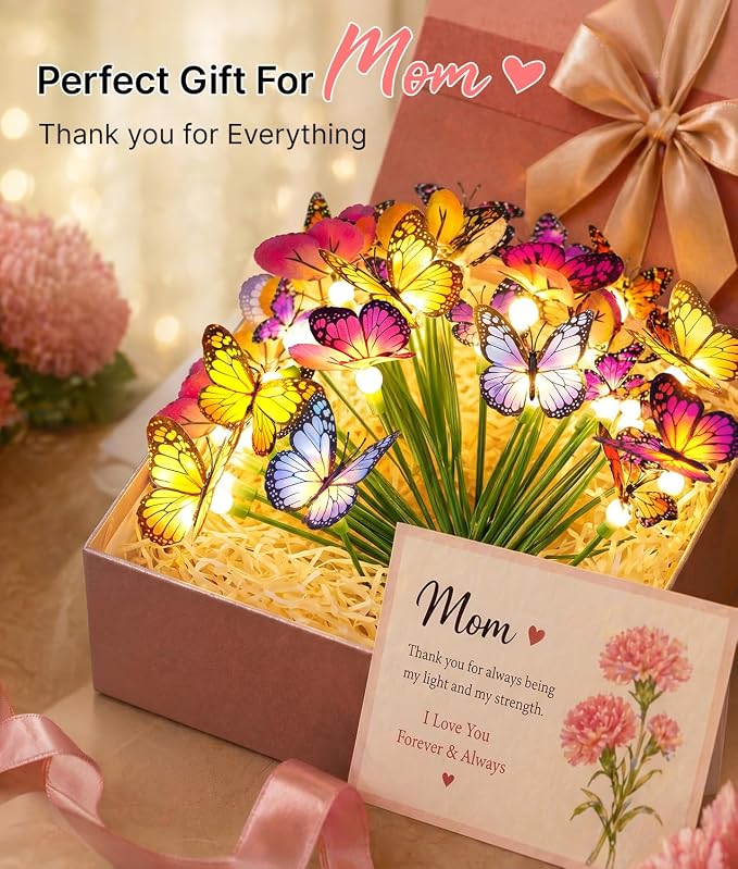 Solar Butterfly Garden Lights, 6 Pack 48 Swaying Butterflies | Lifelike Silk Wings on Wire Stems, For Yard, Patio, Pathway & Lawn, IP65 Waterproof Outdoor, Flutters in Any Breeze