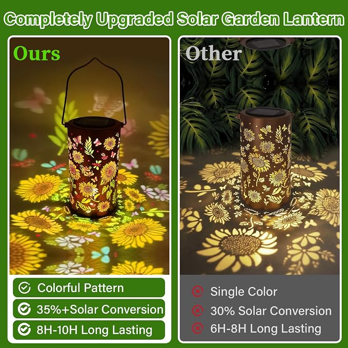 Colorful Solar Lanterns Outdoor Waterproof, Garden Decor Gifts for Women Mom Grandma - LED Colorful Sunflower Solar Powered Lights Metal Hanging Lantern for Outside Garden Patio Yard Lawn Porch Decor