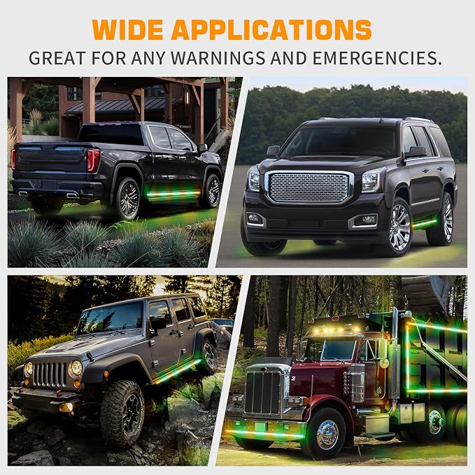 70 inch Running Board Strobe Lights Amber Green Emergency Lights | 2PCS 864 LED Exterior Flashing Warning Hazard Caution Safety Light Strip for Tow Plow Trucks Construction Vehicles Pickup