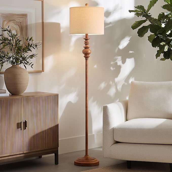 BOBOMOMO 64.25" Rustic Floor Lamp for Living Room, Tall Antique Brown Standing Lamp with Rotary Switch, Vintage Reading Lamp for Bedroom, Office & Study, Farmhouse Home Decor Corner Lamp
