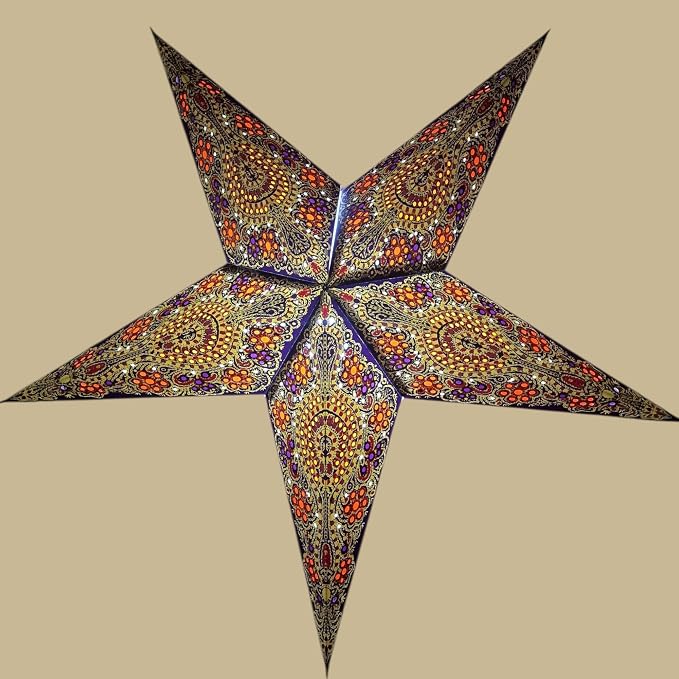 Lantern Lampshade Paper Star Light Shades Large 60cm Hanging Decorations for Christmas Wedding Home Decoration Birthday Party Foldable 5 Pointed Star (Purple, Creme)