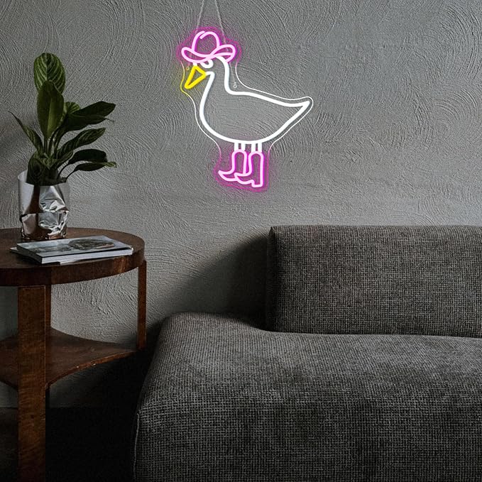 Cowboy Duck Neon Sign,Duck Neon Signs Cowgirl Boots Neon Signs for Wall Decor, USB Connectivity Pink LED Signs for Bedroom Living Room Kids Room Home Bar Birthday Party
